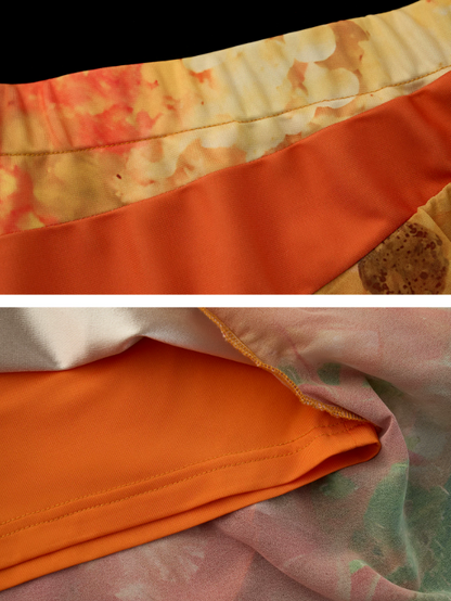 "Sunset Orange Bloom" Asymmetric Layered Mini Skirt WE942
