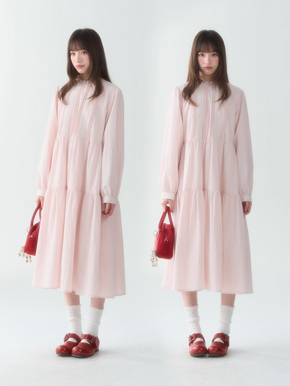 罐头士多所 - Soft Lace-Trim French Midi Dress – Sweet Preppy Early Fall Look