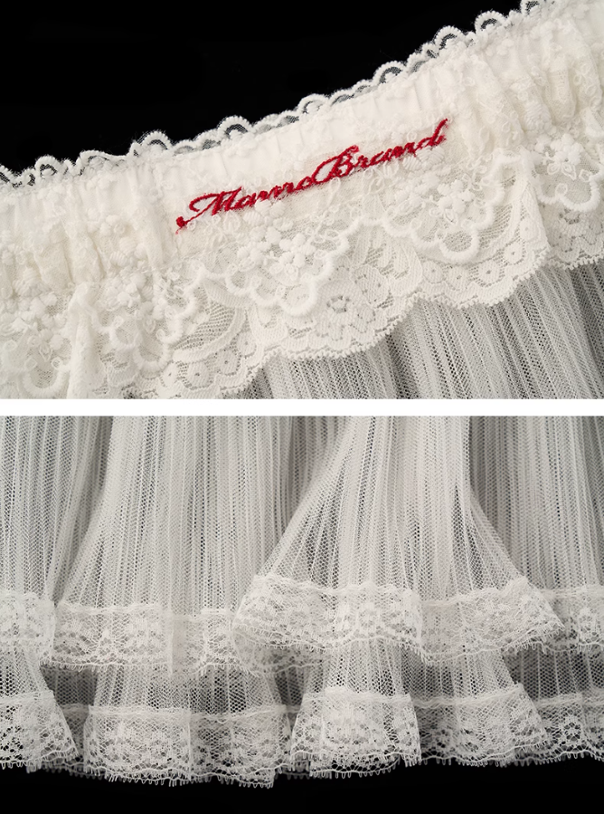 MAMC - White Mesh & Lace Layered Apron Skirt Overlay