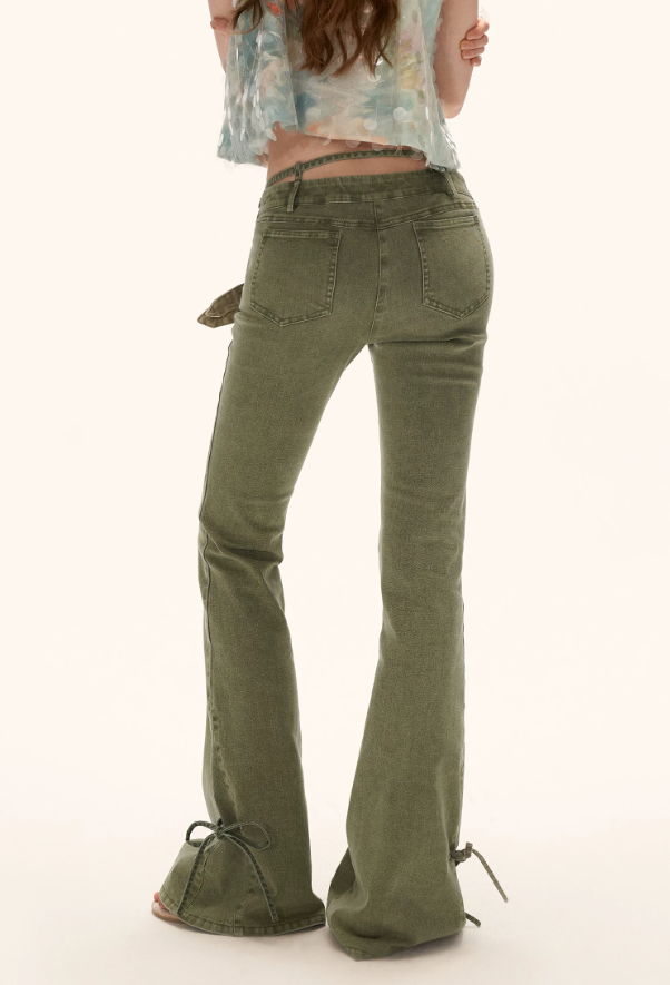Vintage Multi-Belt Flared Jeans - Olive Green WE938