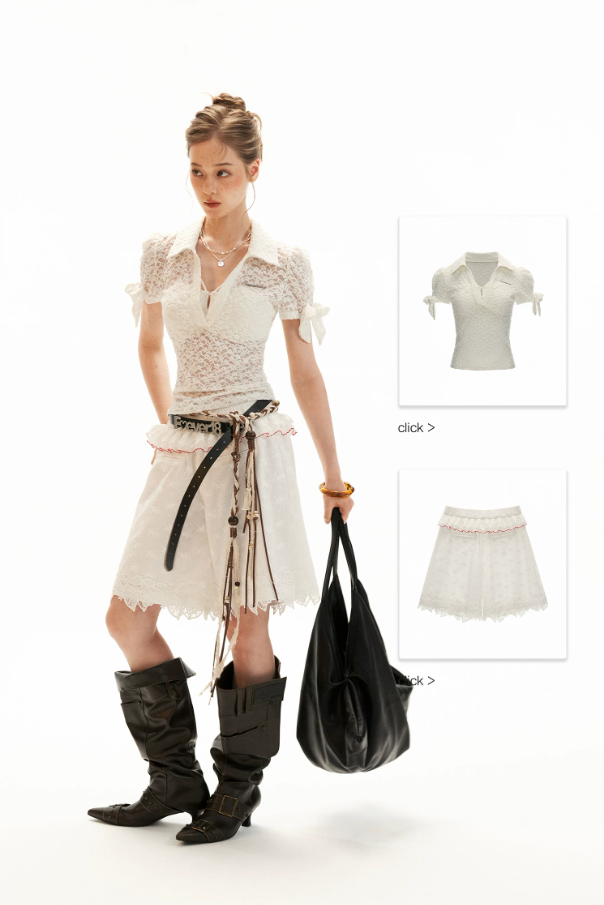 White Lace Trim Relaxed Cotton Shorts