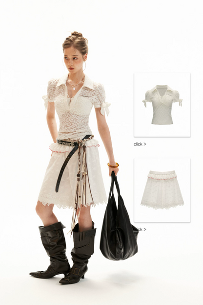 White Lace Trim Relaxed Cotton Shorts