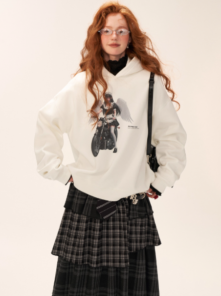 MAMC - White Oversized Hoodie – Playful Maid Streetwear Pullover WE829