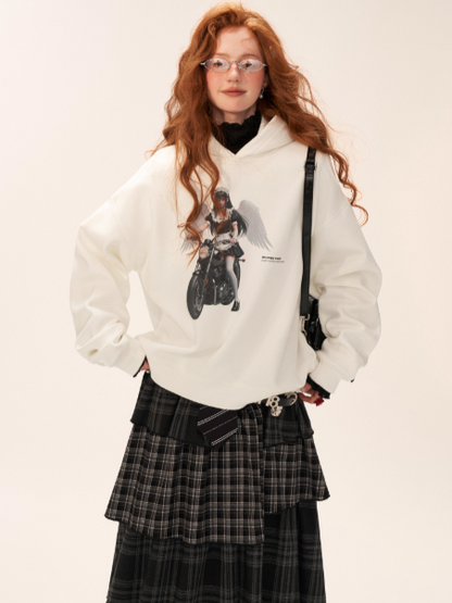 MAMC - White Oversized Hoodie – Playful Maid Streetwear Pullover WE829