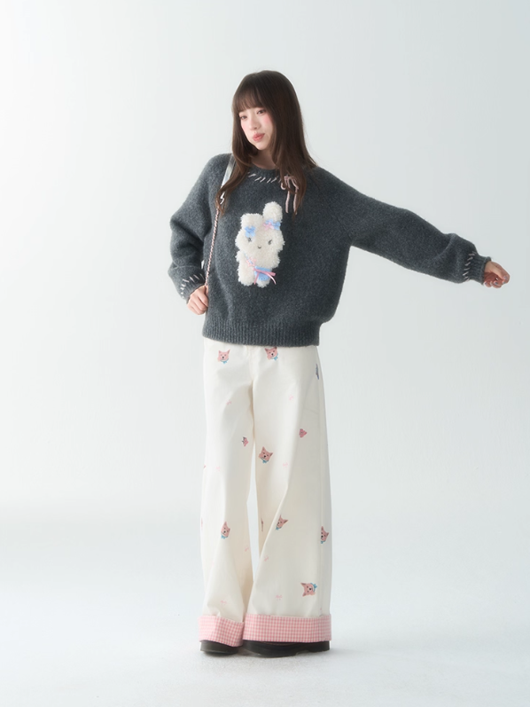 罐头士多所 - Peter Bunny & Pom-Pom Pup Sweater – Cute Oversized Knit Pullover for Fall