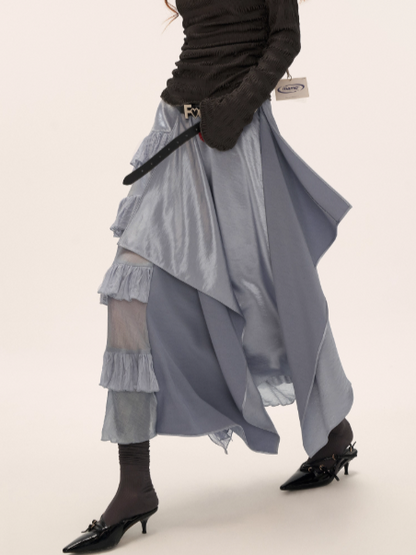 Aurora Layered Asymmetrical Midi Skirt WE847 (Ice Blue)