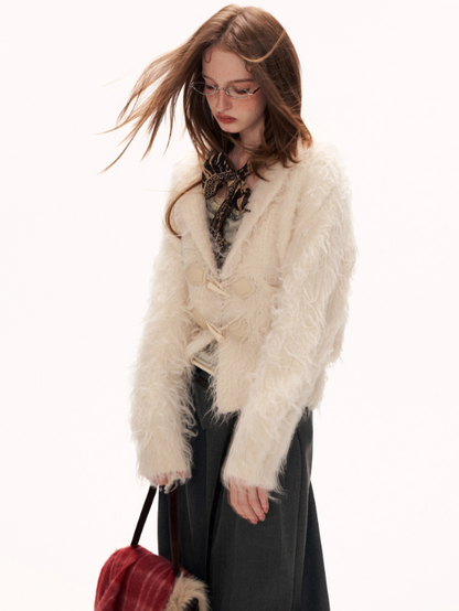 MAMC - Oversized White Loop-Knit Collared Cardigan WE902