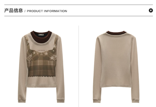 MAMC - Light Khaki Y2K Star Plaid Layered Knit Top