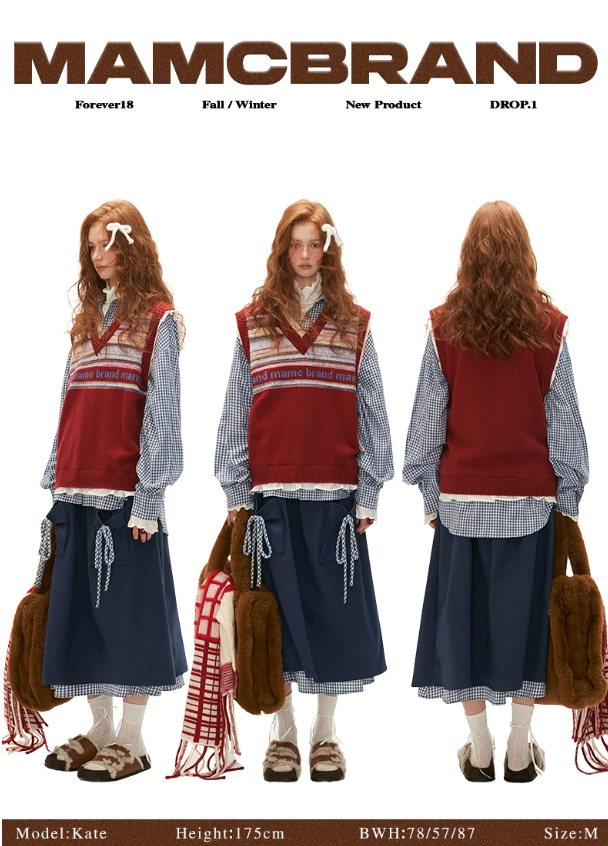 MAMC - Blue Plaid Layered Bow Midi Skirt