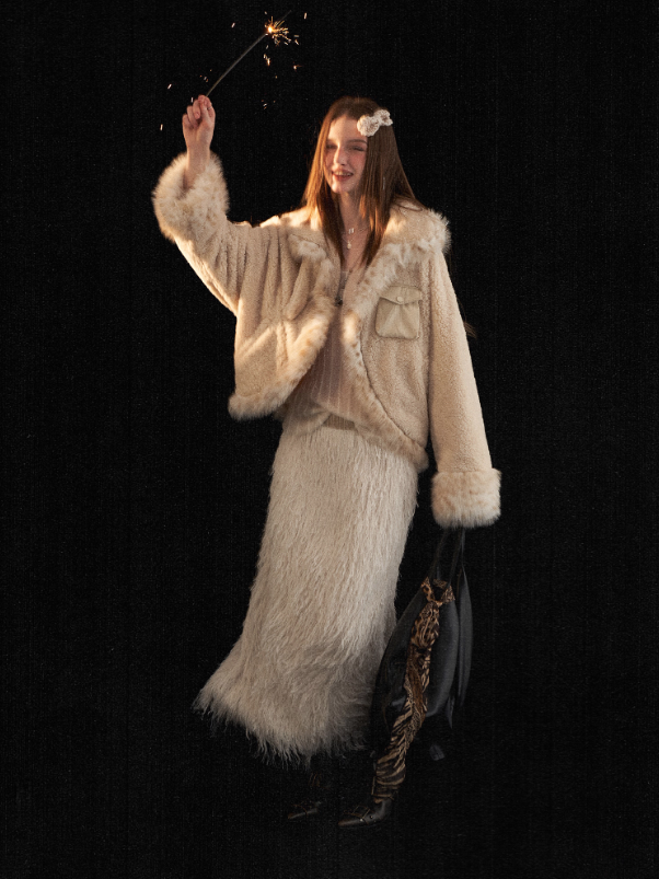 MAMC - Beige 3D Feathered Midi Skirt WE851