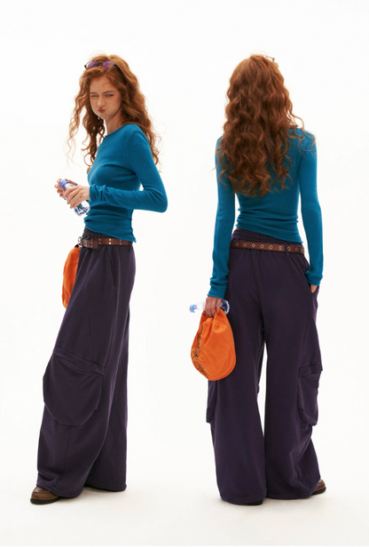 MAMC - Vintage Fitted Long-Sleeve Knit Top (Blue / Gray)