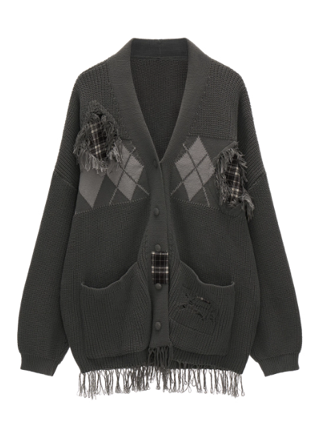 MAMC - Fringe-Appliqué Loose Knit Cardigan – Gray WE811