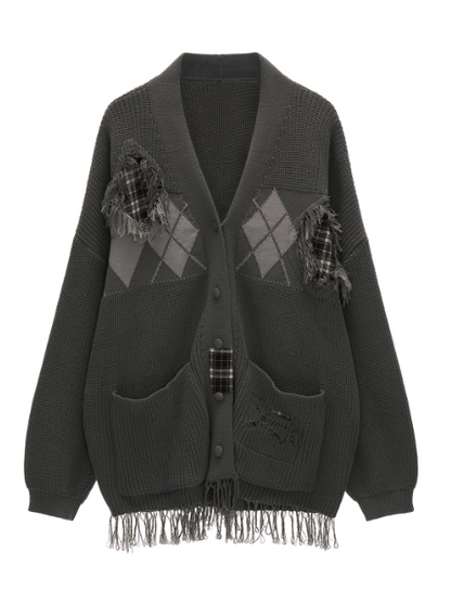 MAMC - Fringe-Appliqué Loose Knit Cardigan – Gray WE811