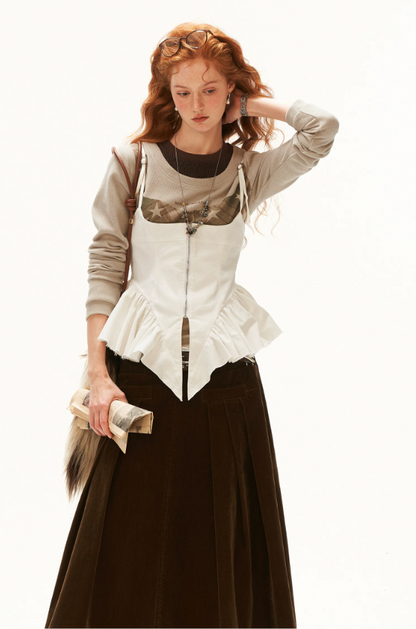 MAMC - Light Khaki Y2K Star Plaid Layered Knit Top