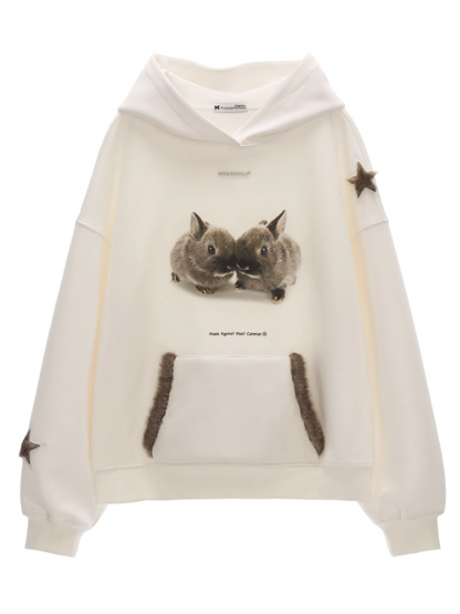 MAMC - Star Bunny Oversized Hoodie – White WE857
