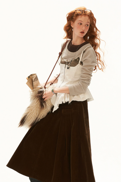 MAMC - Light Khaki Y2K Star Plaid Layered Knit Top