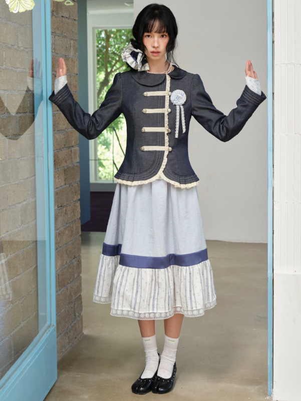 DAILY ARTIST - Deep Navy Doll-Collar Napoleon Denim Jacket