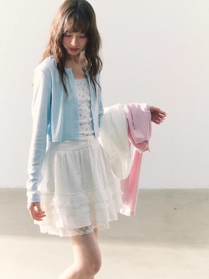 罐头粪便 - Sweet Bow Waist Design Multi-Layer Lace A-Line Skirt