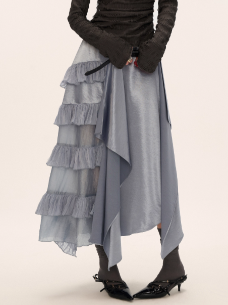 Aurora Layered Asymmetrical Midi Skirt WE847 (Ice Blue)