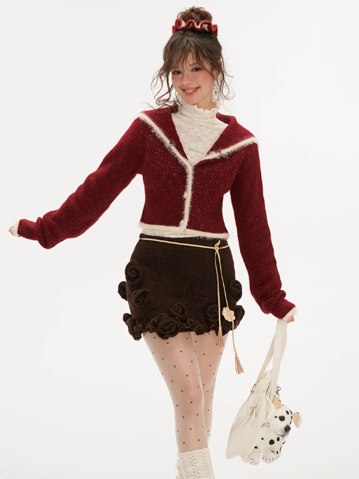 MAMC - Contrast Knit Sailor Collar Cardigan