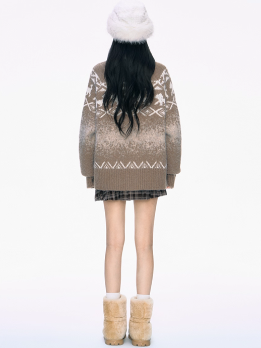 PCH - Camel High-Neck Knit Cardigan with Toggle Buttons