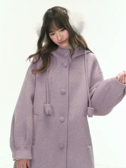 [CAN] “Soft Mist Tulip” Purple Long Hooded Wool Coat WW2025446