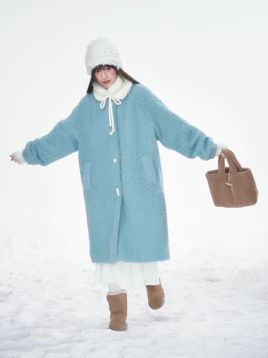 Frosted Blue Contrast-Fur Quilted Wool Coat BH2024456