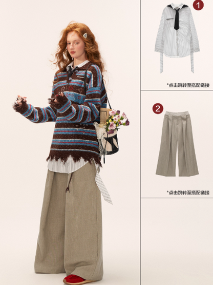 MAMC - Star Stripe Polo Knit Sweater WE768 - BLUE