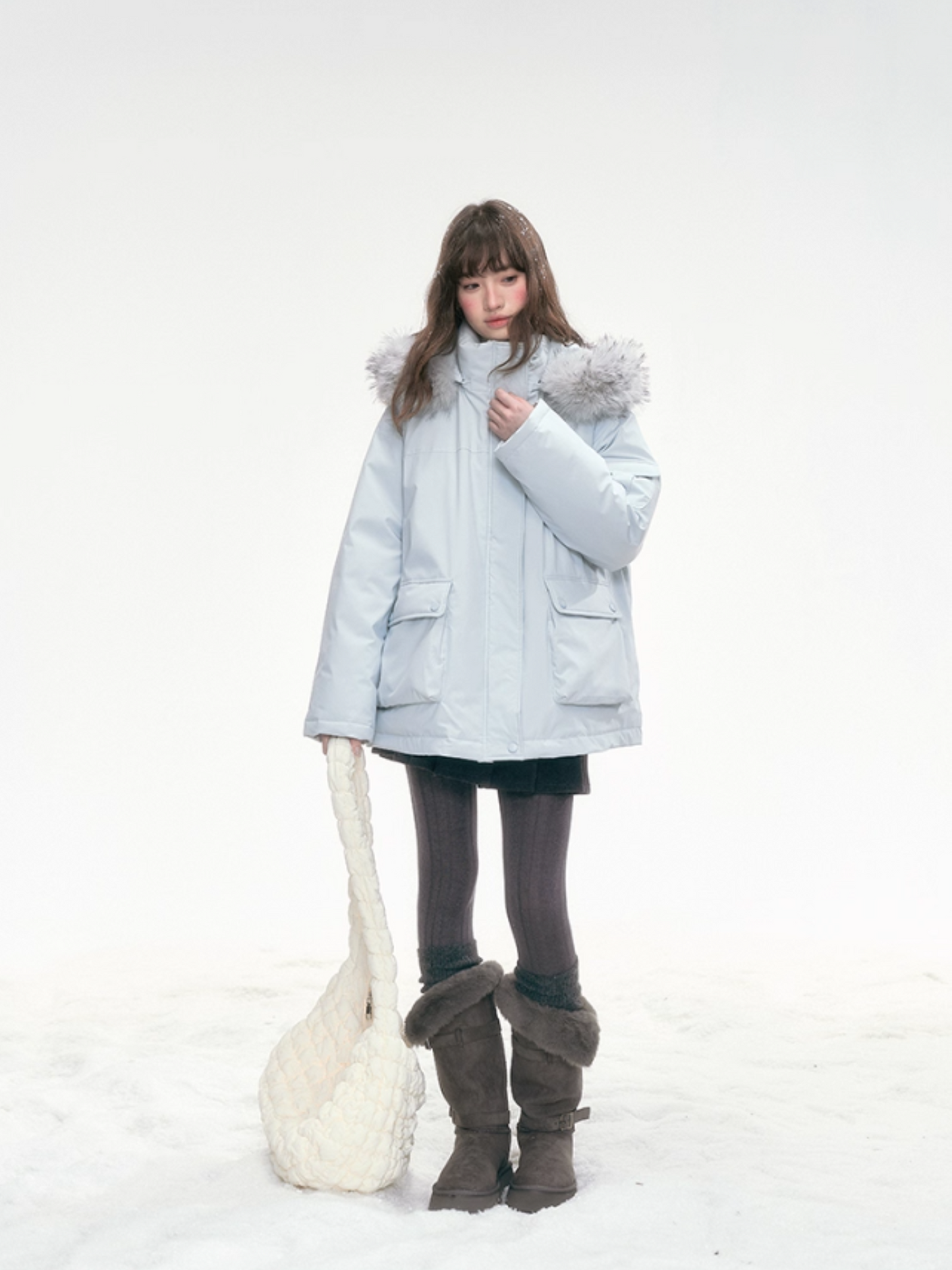 "Winter Serenade" Detachable Fur-Trim Parka – Glacier Blue LL2025315