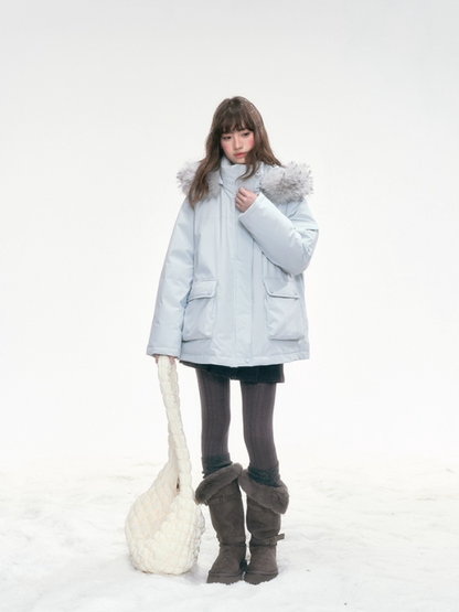 "Winter Serenade" Detachable Fur-Trim Parka – Glacier Blue LL2025315