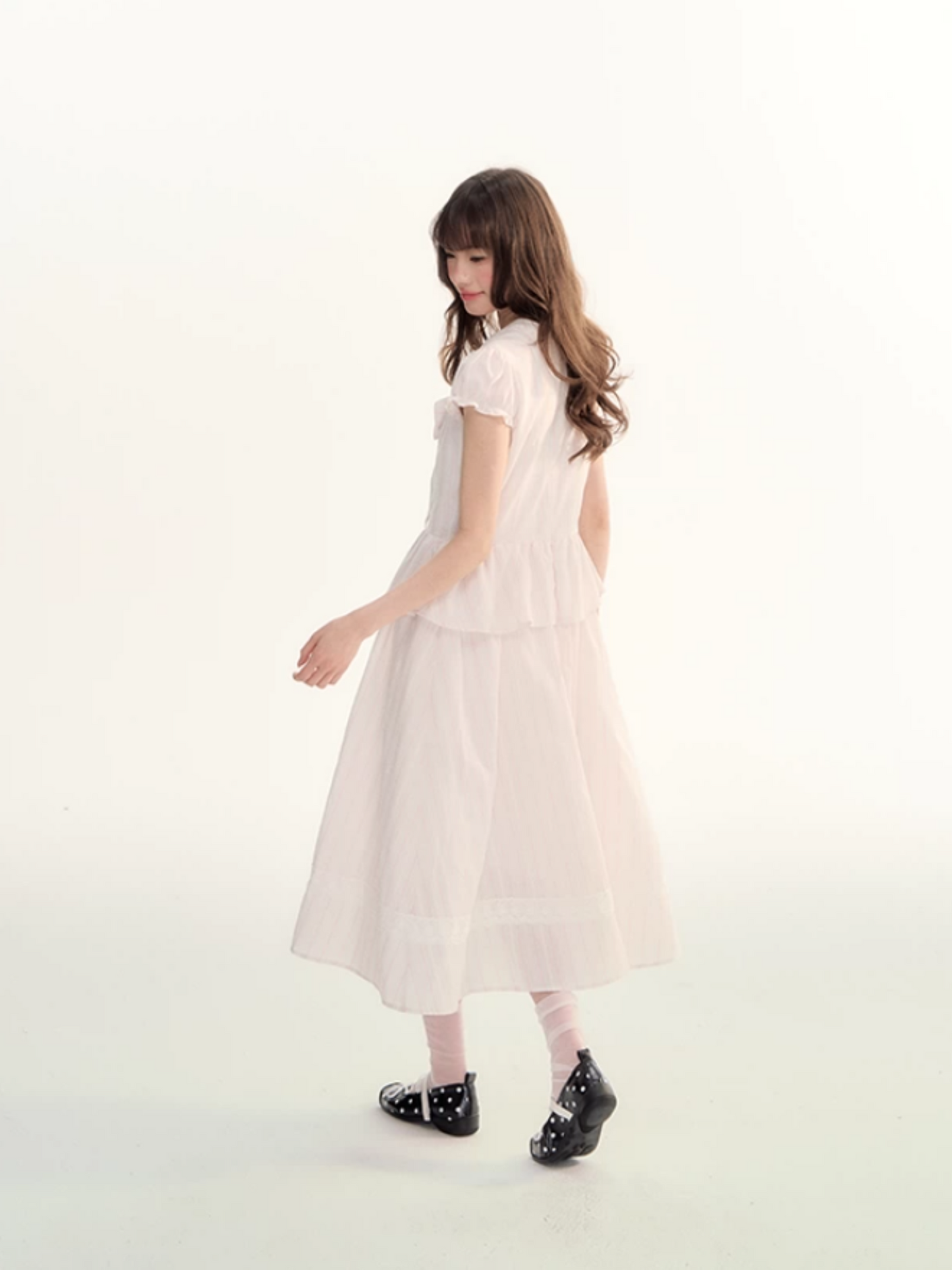 Pink Stripe Bow Detail Midi Dress LL2026080