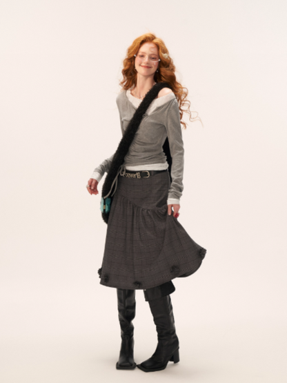 MAMC - Embellished Plaid Midi Skirt WE832