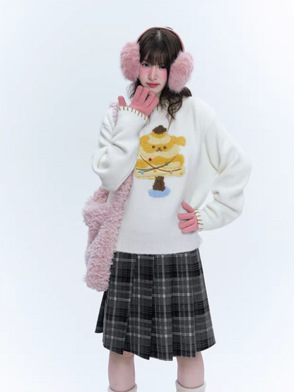CREAMO2奶油氧气 - Sweet Pudding Puppy Ivory Knit Sweater