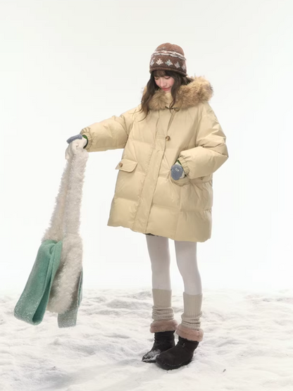 "First Snowfall" Khaki Mid-Length Down Jacket LL2025473