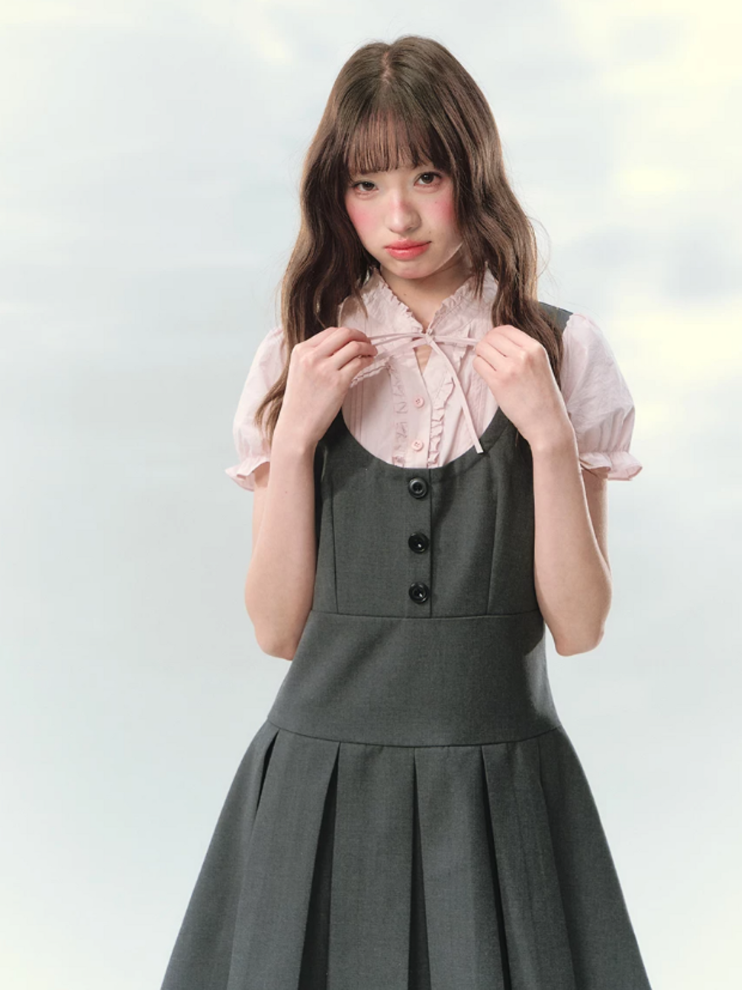 “Sweet Grey Diary” Layered Academy Pleated Dress LL2026142