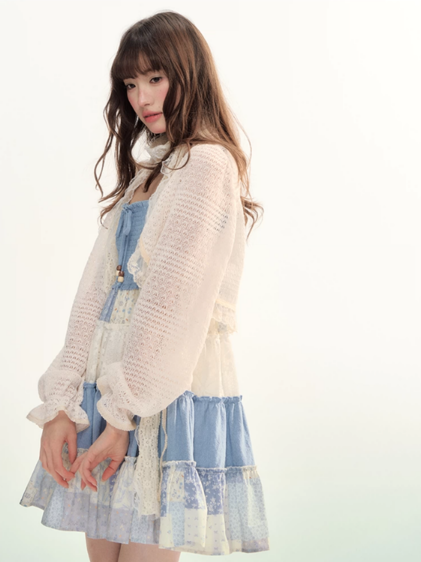 Ivory Lace Tie-Front Cropped Cardigan LL2026105