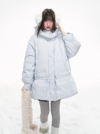 “Misty Blue Whispers” Drawstring Down Puffer Coat LL2025293