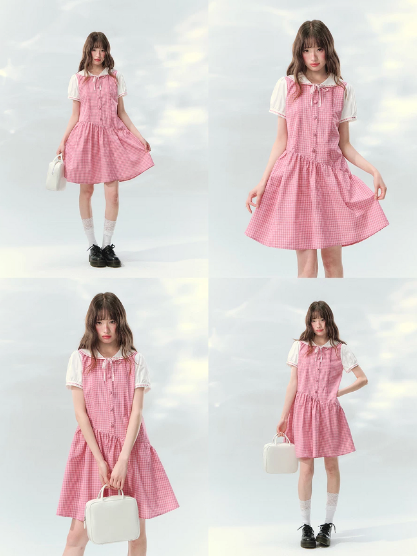 “Peach Plaid Academy” Pink Plaid Peter Pan Dress LL2026152