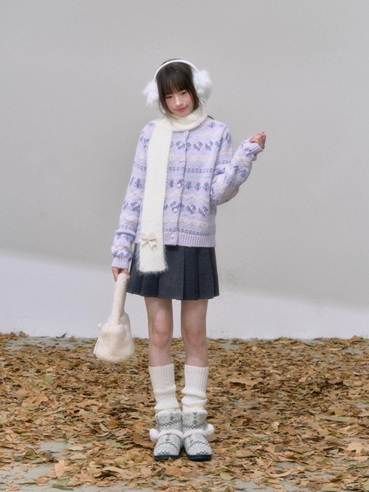 "紫韵浮纹" Purple Fair Isle Knit Cardigan