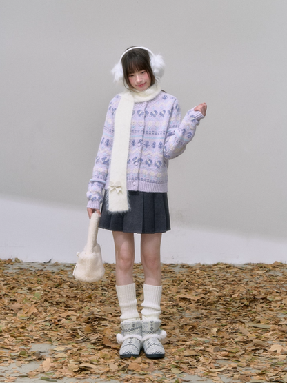 "紫韵浮纹" Purple Fair Isle Knit Cardigan