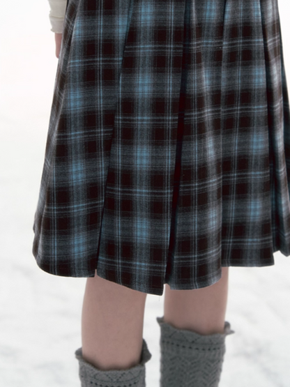 '棕蓝序曲' Blue-Brown Plaid Skirt
