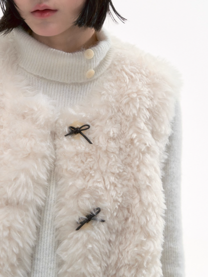 “Cloud Mousse” Soft Fuzzy Vest with Bow Detail LL2025276