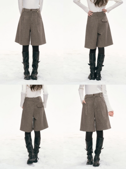 "Ash Mist Soft Wool" Two-Piece Set – Gray Coat & Plaid Shorts LL2025318
