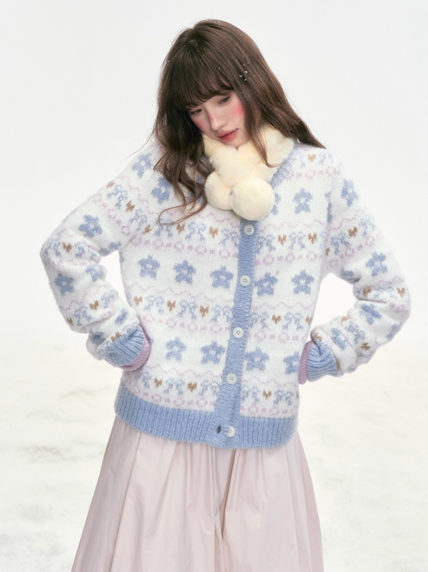 "Indigo Bloom" Retro Knit Cardigan LL2025306