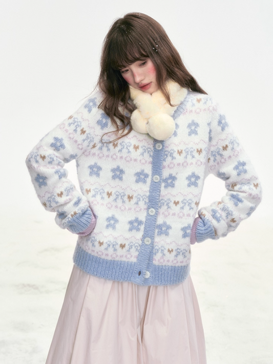 "Indigo Bloom" Retro Knit Cardigan LL2025306