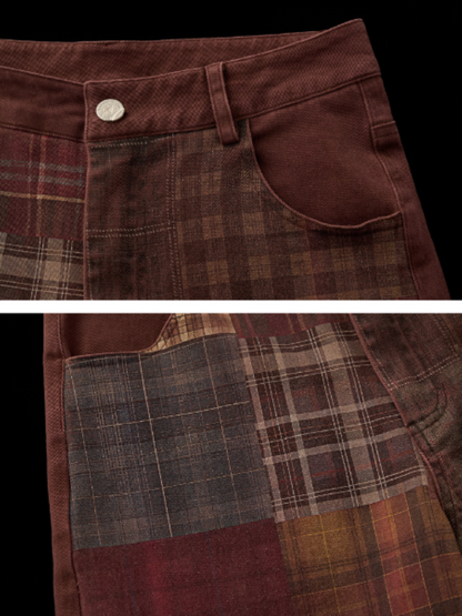 MAMC - Vintage Plaid Print Brown Jeans
