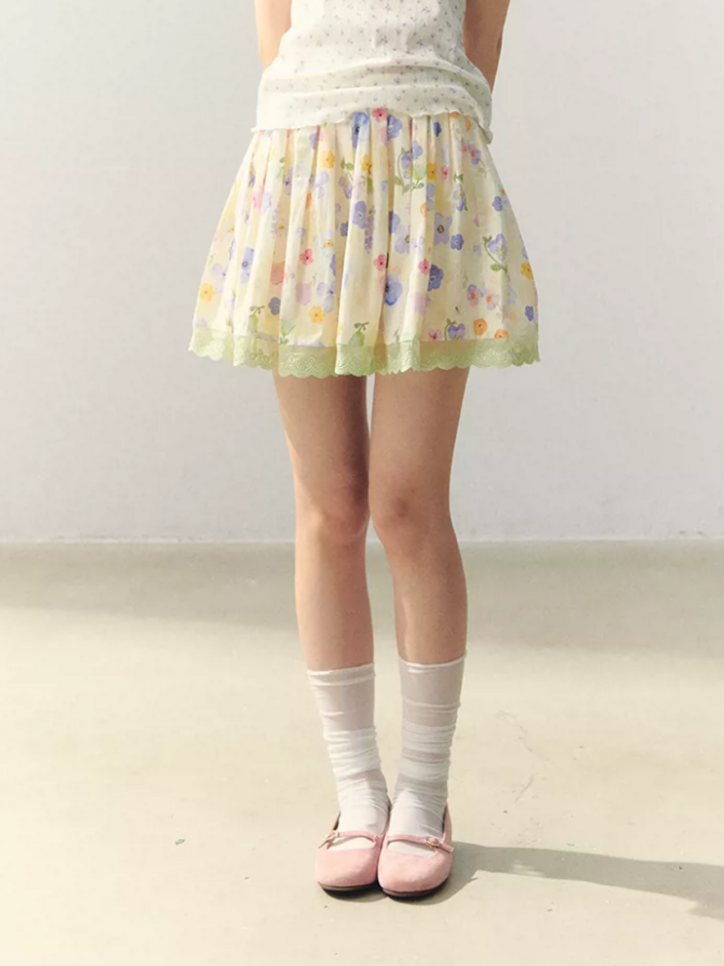 "Summer Meadow Sky" Knit Cardigan & Floral Pleated Skirt Set LL2026010
