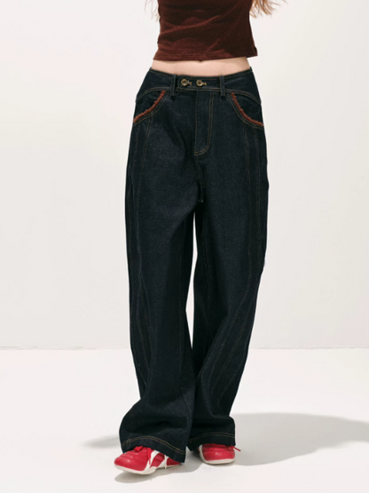 "荒野造势" Western-Inspired Suede-Panel Denim Jacket & Pants Set
