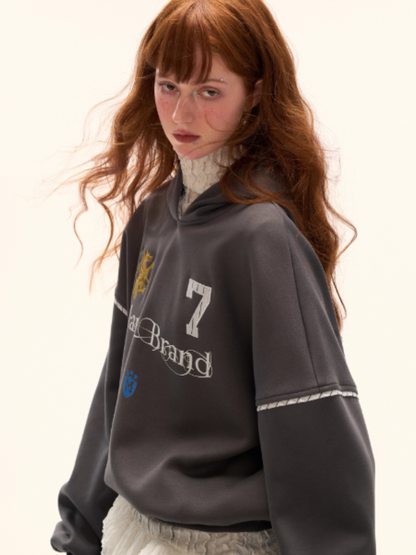 MAMC - Preppy College-Inspired Layered Hoodie (Washed Grey)