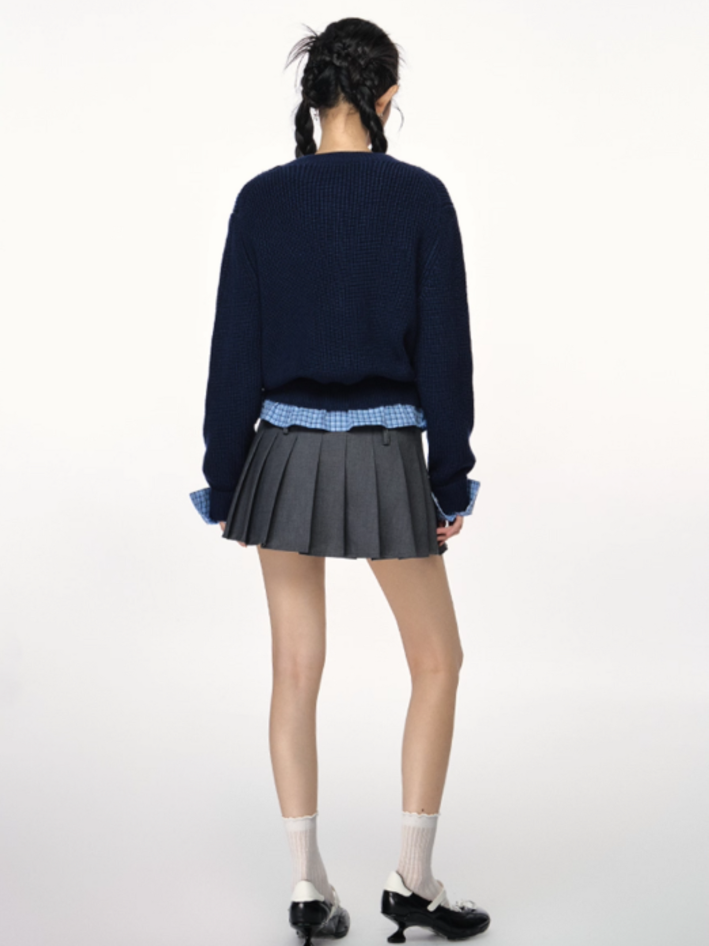 PCH - Tri-Color Layered Knit Cardigan with Contrast Panels (Navy Blue)